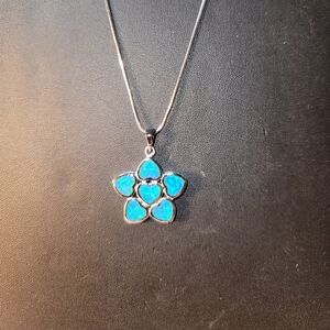 ***DISCOUNTED Blue Fire Opal Flower Pendant